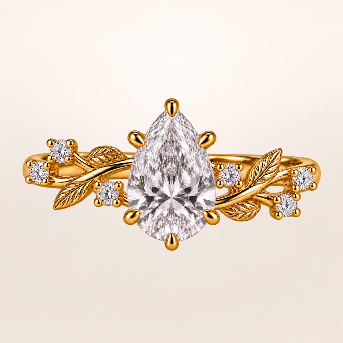 BLONDEER Botanique Solitaire pear-shaped diamond ring, 18K yellow gold, 3 carat colorless diamond