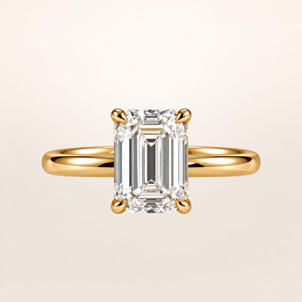 BLONDEER Classique Solitaire emerald-cut diamond ring, 18K yellow gold, 2 carat colorless diamond