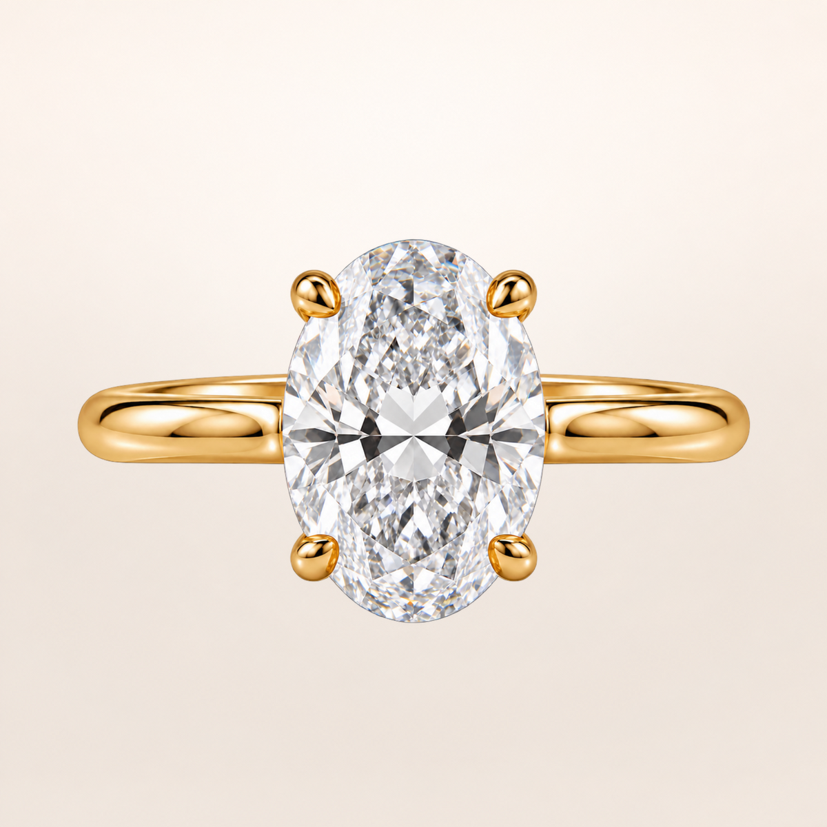 BLONDEER Classique Solitaire oval-cut diamond ring, 18K yellow gold, 3 carat colorless diamond